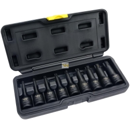 Zestaw nasadek udarowych, 1/2 typu STAR TORX 9 el. ze stali CrMo, do prac w mechanice, Waryński