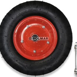 Koło do taczki kompletne 4.00-8 felga 1.2 mm wzmocnione 4PR plus oś grubości 12 mm