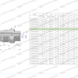 Przyłączka hydrauliczna BB 1/2"UNF (JIC) x M12x1.5 (XGE) Waryński ( sprzedawane po 2 )