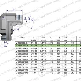 Kolanko hydrauliczne nastawne calowe BB 1/4" x 3/8" BSP z regulacją Waryński