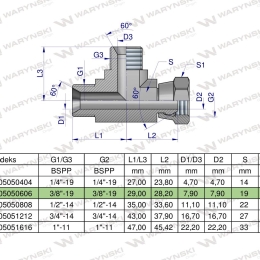 Trójnik hydrauliczny niesymetryczny calowy BBA 3/8" BSP (XEVL) Waryński