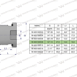 Korek hydrauliczny calowy (na imbus) 1/2" BSP ED Waryński ( sprzedawane po 10 )