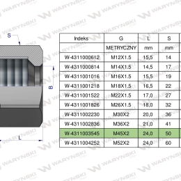 Nakrętka hydrauliczna metryczna (M35L) M45x2 35L Waryński ( sprzedawane po 2 )
