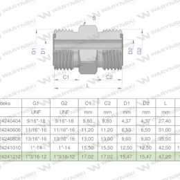 Złączka hydrauliczna calowa BB 1 3/16" ORFS (UNF) Waryński