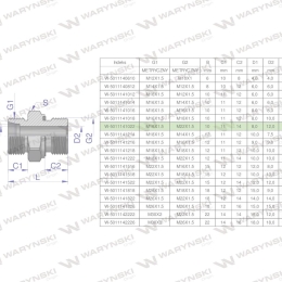 Przyłączka hydrauliczna metryczna BB (XGE) M16x1.5 10L x M22x1.5 ED Waryński ( sprzedawane po 5 )