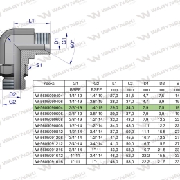 Kolanko hydrauliczne nastawne calowe BB 3/8" x 1/4" BSP z regulacją Waryński