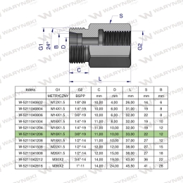Tulejka różnicowa hydrauliczna AB M18x1.5 12L GZ x 3/8" BSP Waryński ( sprzedawane po 2 )