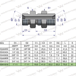 Złączka hydrauliczna calowa grodziowa BB 1" BSP z przeciwnakrętką (XSV) Waryński
