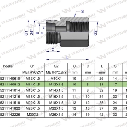 Tulejka różnicowa hydrauliczna metryczna AB M14x1.5 08L GZ x M12x1.5 GW Waryński ( sprzedawane po 2 )