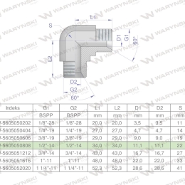 Kolanko hydrauliczne calowe BB 1/2" BSP (XW) Waryński ( sprzedawane po 5 )