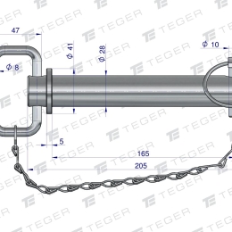 Sworzeń zaczepu z zawleczką i łańcuchem 28x165x205 TEGER