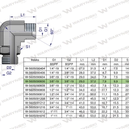 Kolanko hydrauliczne nastawne calowe BB 3/8" x 3/8" BSP z regulacją Waryński
