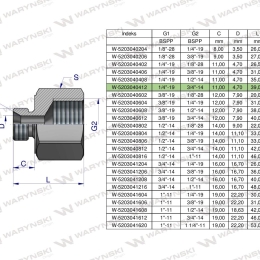 Tulejka różnicowa hydrauliczna calowa AB 1/4"GZ x 3/4"GW BSP Waryński ( sprzedawane po 2 )