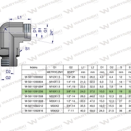 Kolanko hydrauliczne nastawne BB M18x1.5 12L x 3/8"BSP z regulacją Waryński ( sprzedawane po 2 )