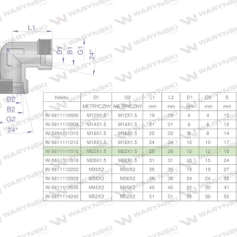 Kolanko hydrauliczne metryczne BB M22x1.5 15L (XW) Waryński ( sprzedawane po 5 )
