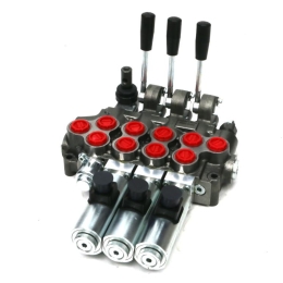 Rozdzielacz hydrauliczny (50 l/m) 4 sekc. 3 sekcje ster. Ręczno elektryczne 12 DC 1 sekcja manualna