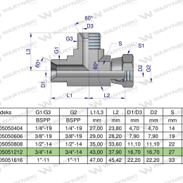 Trójnik hydrauliczny niesymetryczny calowy BBA 3/4" BSP (XEVL) Waryński