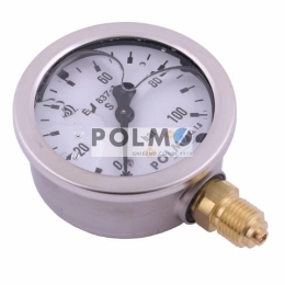 Manometr glicerynowy M63 0-100 bar dolne przyłącze G1/4" POLMO