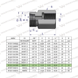 Tulejka różnicowa hydrauliczna AB M26x1.5 18L GZ x 1/2" BSP Waryński