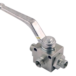 Zawór kulowy hydrauliczny 3-drogowy 3/2 M16x1.5 10L z otworami mocującymi 500 bar Waryński