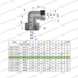 Kolanko hydrauliczne metryczne AB M22x1.5 15L (XEVW) Waryński ( sprzedawane po 5 )