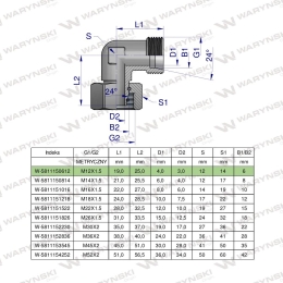 Kolanko hydrauliczne metryczne AB M12x1.5 06L (XEVW) Waryński ( sprzedawane po 2 )