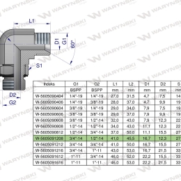 Kolanko hydrauliczne nastawne calowe BB 3/4" x 1/2" BSP z regulacją Waryński