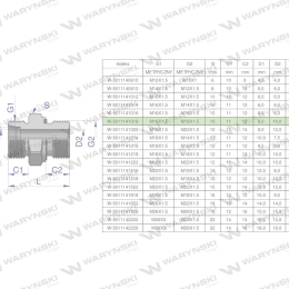 Przyłączka hydrauliczna metryczna BB (XGE) M16x1.5 10L x M18x1.5 ED Waryński ( sprzedawane po 5 )