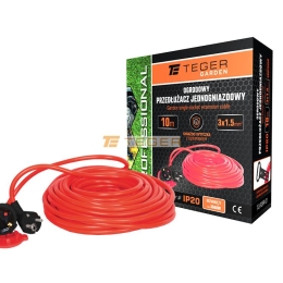 Przedłużacz jednogniazdowy, ogrodowy PROFESSIONAL, 3X1,5mm, IP20, H05VV-F, z uziemieniem, cert. CE / 10M, Teger