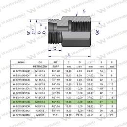 Tulejka różnicowa hydrauliczna AB M22x1.5 15L GZ x 1/2" BSP Waryński ( sprzedawane po 2 )
