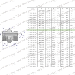 Przyłączka hydrauliczna BB (XGE) M16x1.5 10L x 3/8" BSP ED Waryński ( sprzedawane po 10 )