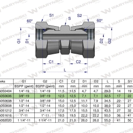 Złączka hydrauliczna calowa AA 3/8" BSP Waryński ( sprzedawane po 2 )