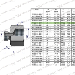 Tulejka różnicowa hydrauliczna calowa AB 1/4"GZ x 1/2"GW BSP Waryński ( sprzedawane po 2 )