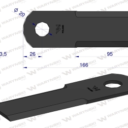 Nóż obrotowy rozdrabniacz słomy sieczkarnia 166x50x3.5mm otwór 20 zastosowanie 1322241C2 Massey Ferguson WARYŃSKI ( sprzedawane po 25 )