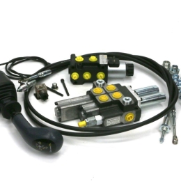 Zestaw 40L do ładowacza czołowego: Rozdzielacz 2-sek.(1 pływająca) + Elektrozawór + Joystick z przyciskiem na widełki + El.zł.+ Linki 1500mm Waryński