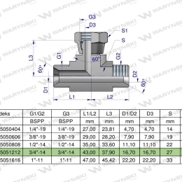 Trójnik hydrauliczny symetryczny calowy BAB 3/4" BSP (XEVT) Waryński