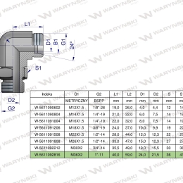 Kolanko hydrauliczne nastawne BB M36x2 28L x 1"BSP z regulacją Waryński