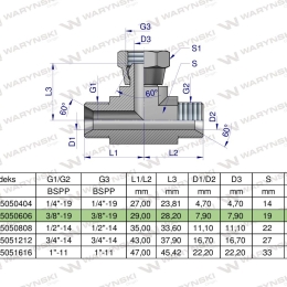 Trójnik hydrauliczny symetryczny calowy BAB 3/8" BSP (XEVT) Waryński