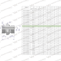 Przyłączka hydrauliczna BB (XGE) M16x1.5 10L x 1/2" BSP ED Waryński ( sprzedawane po 10 )