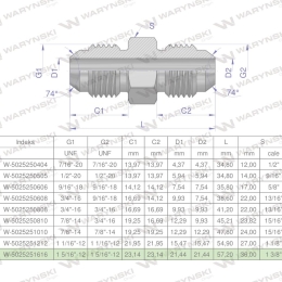 Złączka hydrauliczna calowa BB 1 5/16" UNF (JIC) Waryński