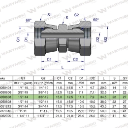 Złączka hydrauliczna redukcyjna calowa AA 3/8" x 1/2" BSP Waryński ( sprzedawane po 2 )