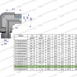Kolanko hydrauliczne nastawne calowe BB 1" x 3/4" BSP z regulacją Waryński