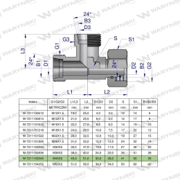 Trójnik hydrauliczny niesymetryczny metryczny BBA M45x3 35L (XEVL) Waryński