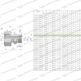 Złączka hydrauliczna metryczna AB (XKOR) A-M26x1.5 18L / B-M16x1.5 10L Waryński