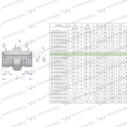 Złączka hydrauliczna redukcyjna calowa BB 3/8" x 1/2" BSP Waryński ( sprzedawane po 10 )