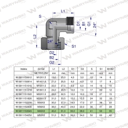 Kolanko hydrauliczne metryczne AB M45x2 35L (XEVW) Waryński
