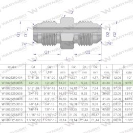 Złączka hydrauliczna calowa BB 1/2" UNF (JIC) Waryński ( sprzedawane po 2 )