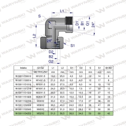 Kolanko hydrauliczne metryczne AB M52x2 42L (XEVW) Waryński