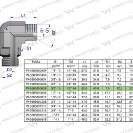 Kolanko hydrauliczne nastawne calowe BB 3/8" x 1/2" BSP z regulacją Waryński
