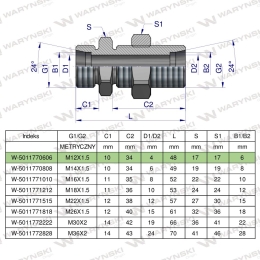 Złączka hydrauliczna metryczna grodziowa BB M12x1.5 06L z przeciwnakrętką (XSV) Waryński ( sprzedawane po 2 )